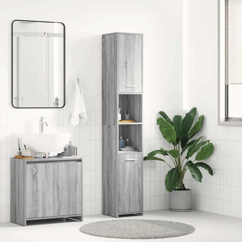 Badezimmerschrank grigio Sonoma 30x30x183,5 cm derivato del legno