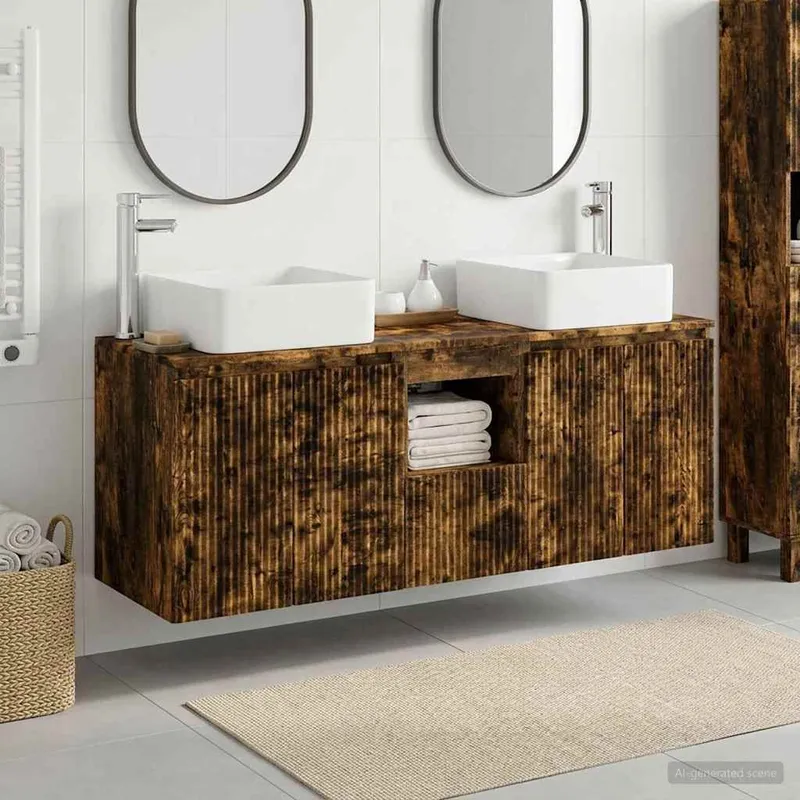 Badezimmerschrank-Set 3 stk. Geräucherte Eiche