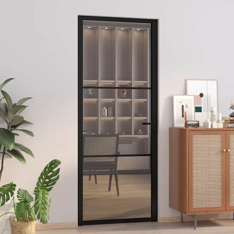 Porte intérieure 83x201,5 cm Noir Verre ESG et aluminium
