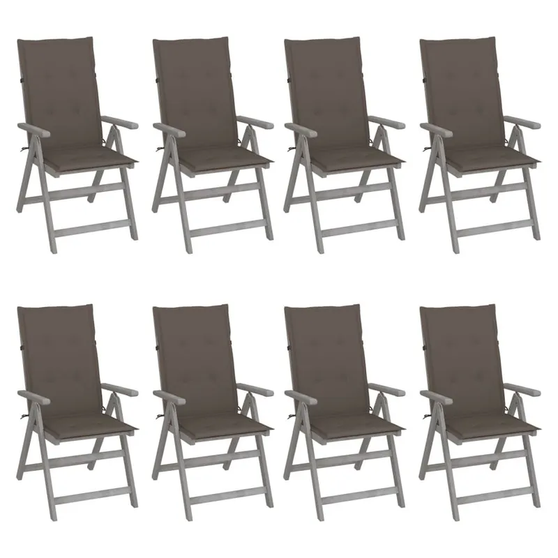 Verstellbare Gartenstühle mit Auflagen 8 Stk. grigio Akazienholz