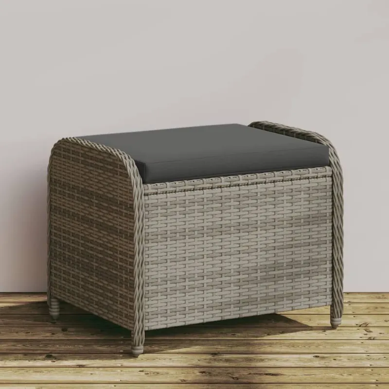 Tabouret de jardin avec coussin gris 58x46x46 cm résine tressée