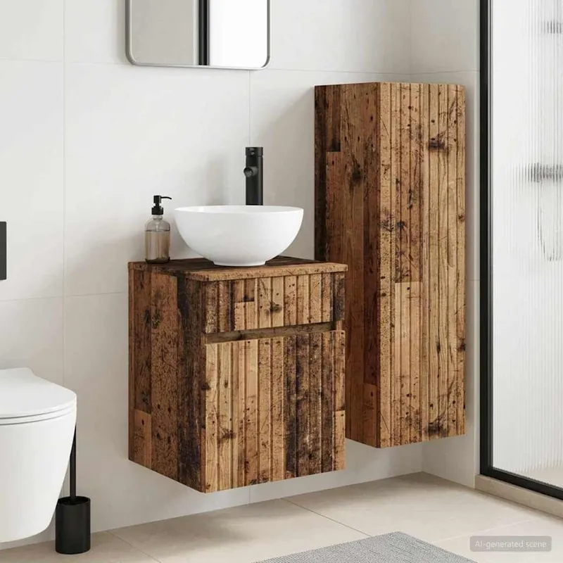 Badezimmermöbel-Set 2 stk. Altholz 33 x 34,5 x 100 cm