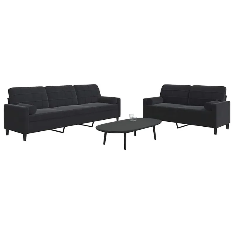 2 pz. set divano con cuscini e Nackenrollen nero velluto