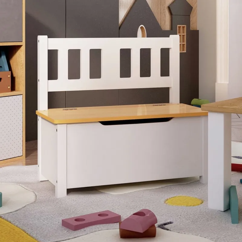 bambinibank con spazio di stoccaggio bianco e beige 60x30x55 cm MDF