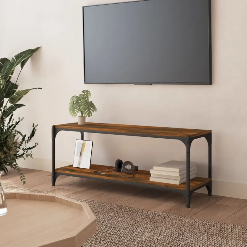 TV-Schrank Räuchereiche 100x33x41 cm Holzwerkstoff und Stahl
