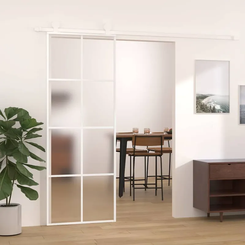 Porte coulissante Verre ESG dépoli et aluminium 76x205 cm Blanc