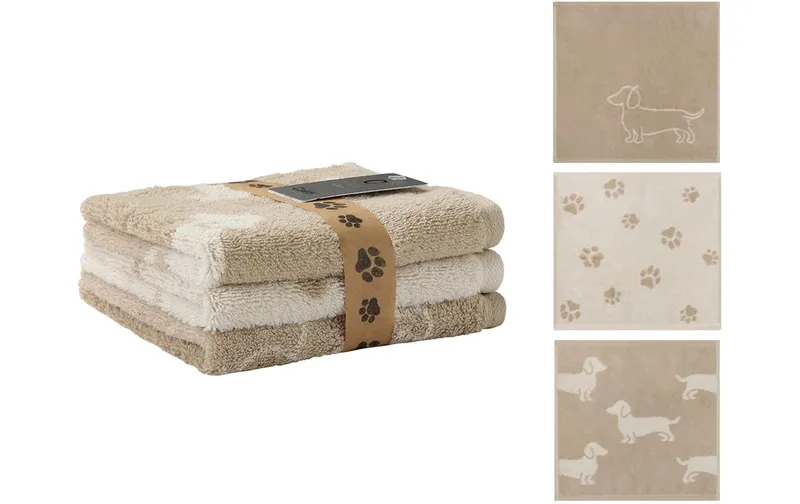 Cawö Waschlappen We Love Dogs Mix (3er Pack), 30 x 30, Beige