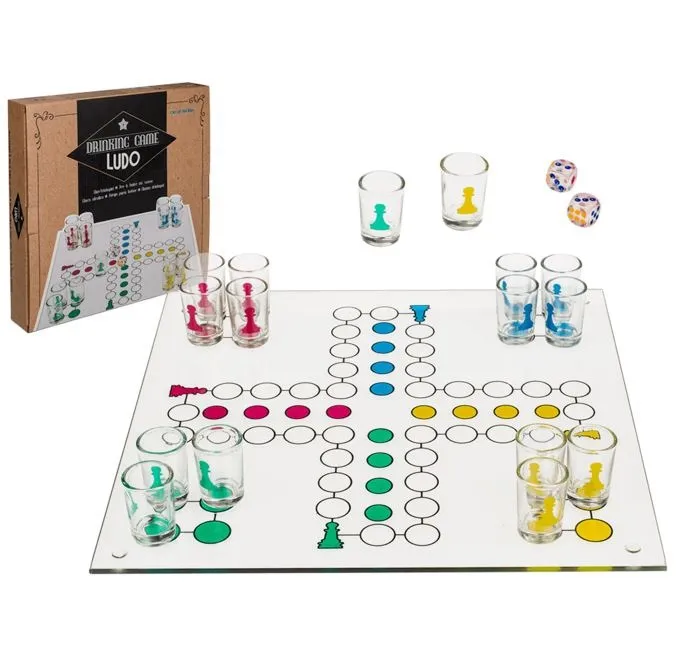 Glas Trinkspiel Ludo 31x31 cm