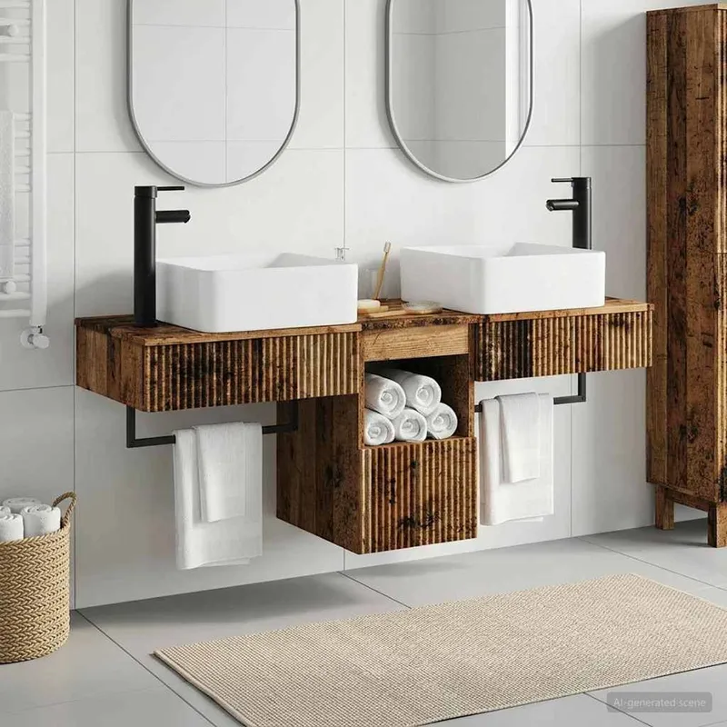 Badezimmermöbel-Set 3 stk. Altholz Holzwerkstoff