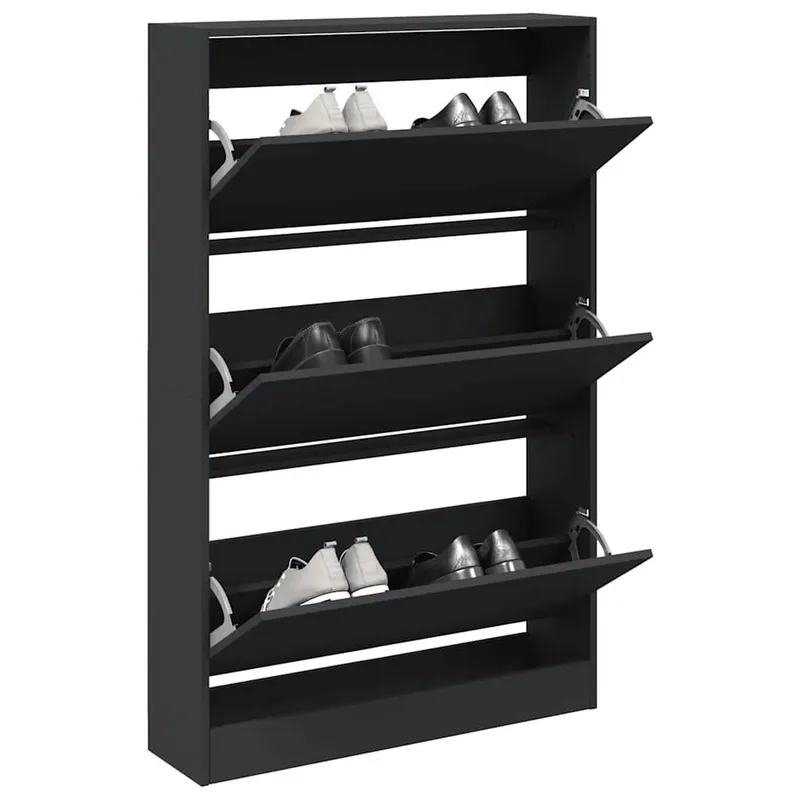 Armoire à chaussures noir 80x21x125,5 cm bois d'ingénierie