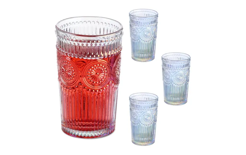 relaxdays Trinkglas Vintage 4er Set, multicolore, 360 ml