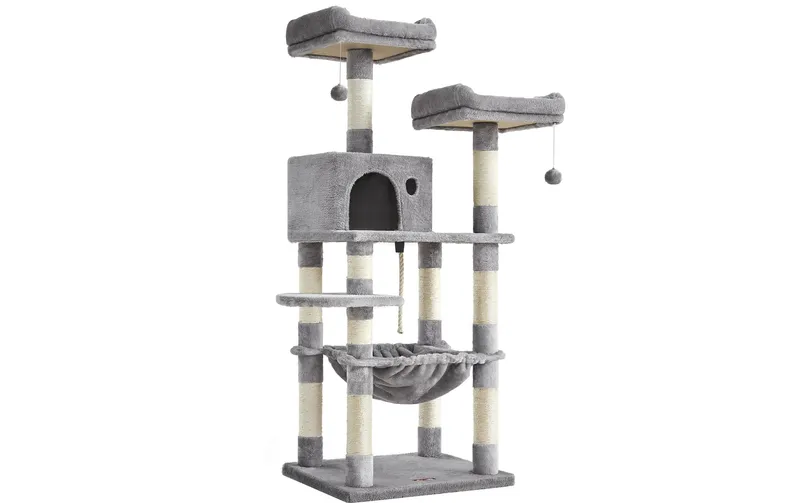 Feandrea Kratzbaum mit Hängematte 143 cm, Grau/Beige