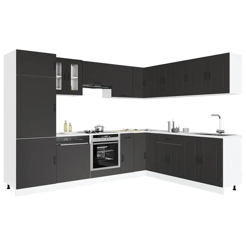 14-tlg. Küchenschrank-Set Kalmar Schwarz Holzwerkstoff