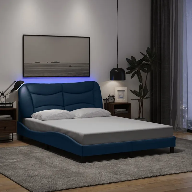 bed frame with LED without mattress "Hvar" blue 120x200 cm fabric