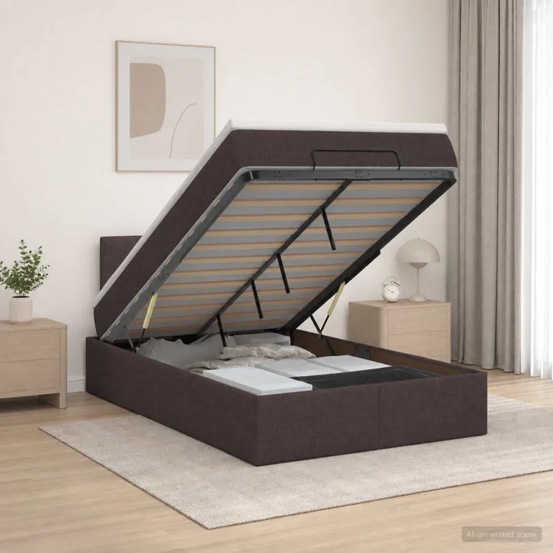 Lit coffre avec matelas et LED Marron foncé 120 x 190 cm Tissu