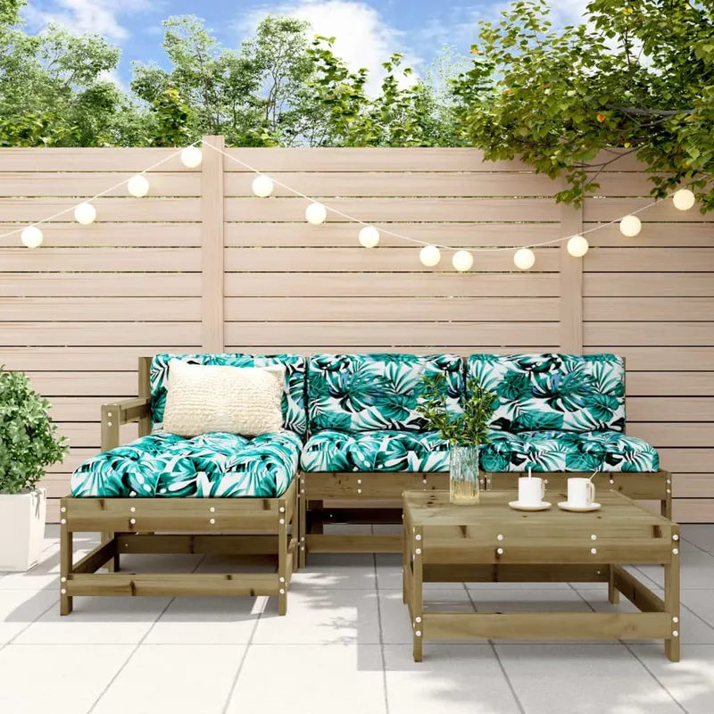 5 pz. Garten-Lounge-Set con cuscini Imprägniertes legno di pino
