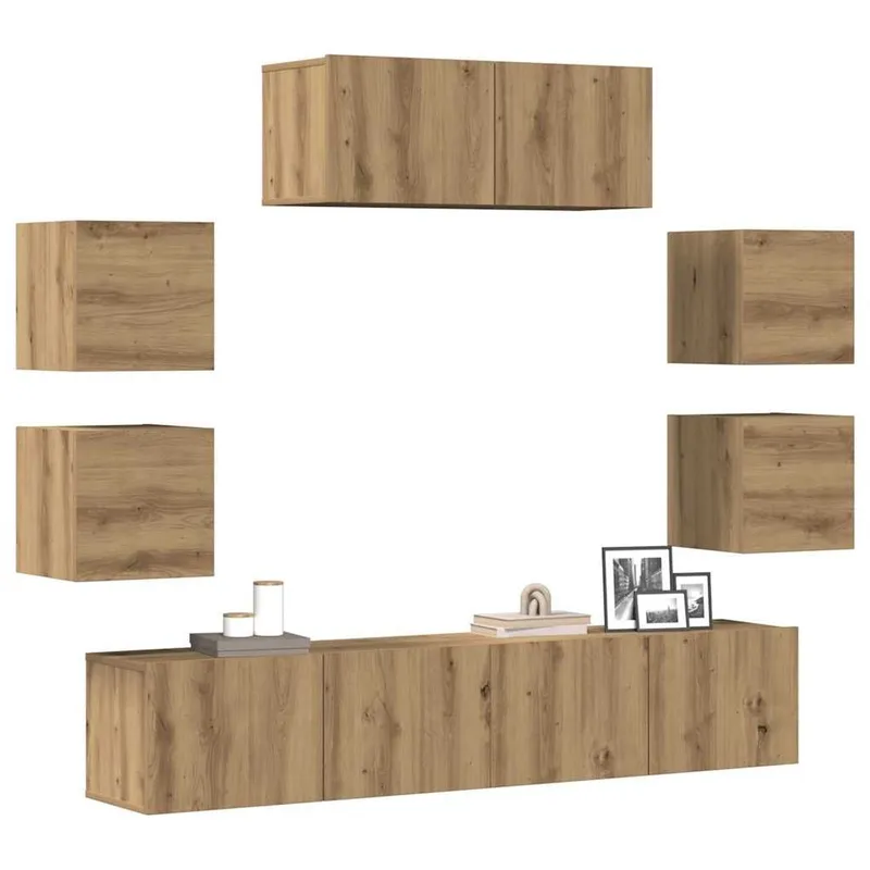 7-tlg. TV-Schrank-Set Wandmontage Artisan-Eiche engineered wood