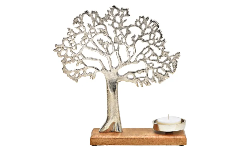 G. Wurm Teelichthalter Baum 1 pièces, Silber/naturele