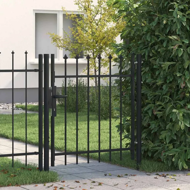 Portail de clôture BOXTEL à une porte avec pointes supérieures, acier 1x1 m noir