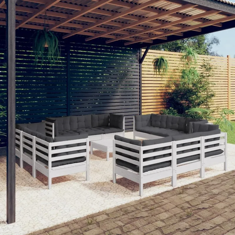13-tlg. Garten-Lounge-Set mit anthracite Kissen Kiefernholz