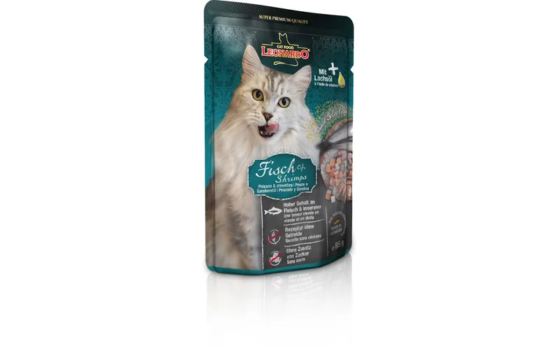Leonardo Cat Food Nassfutter Fisch & Shrimps, 85 g