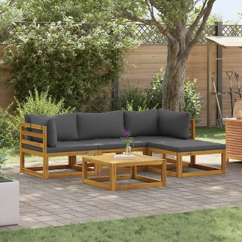 5-tlg. Garten-Lounge-Set mit Auflagen solid acacia wood