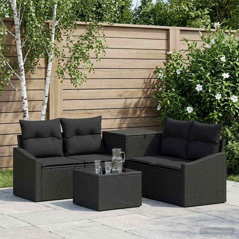 Sofa Set 6 stk. Schwarz Polyrattan und Stahl