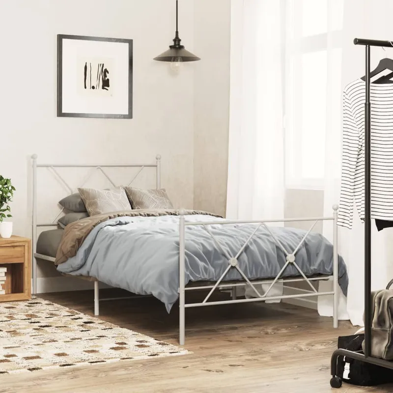 struttura letto con testiera e pediera metallo bianco 90x200 cm