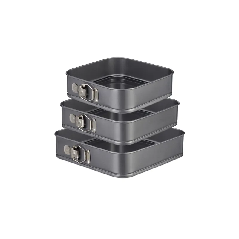 relaxdays Springformen Set 3-teilig Stahl antracite eckig