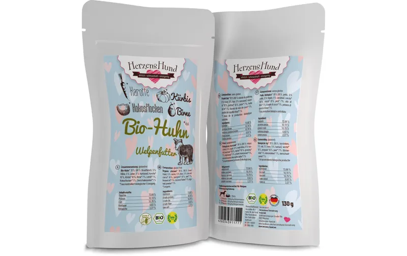 HerzensHund Nassfutter Welpe Bio-Huhn con Bio-Karotte, 130 g