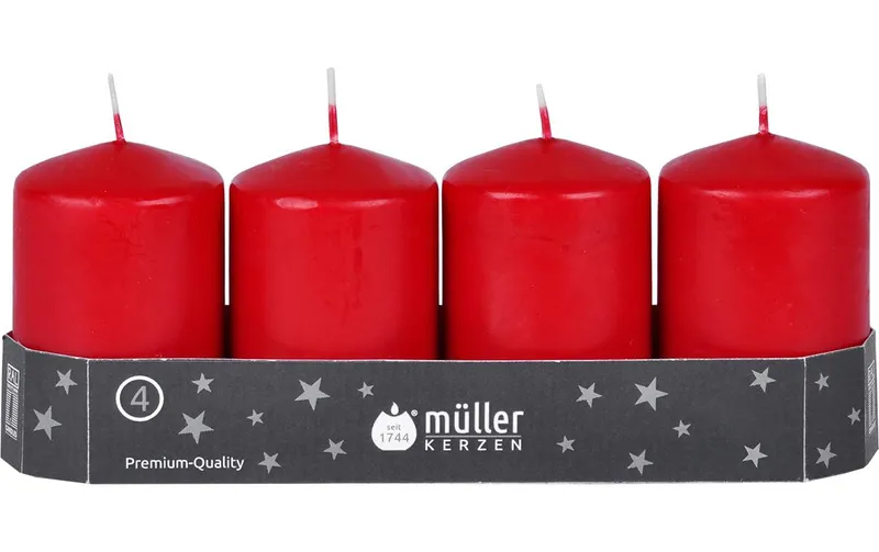 müller Kerzen Stumpenkerze rouge, 4 pièces