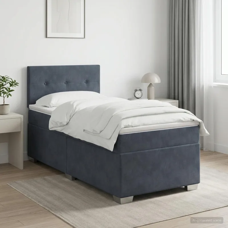 Boxspringbett mit Matratze Dunkelgrau 90 x 200 cm Samt