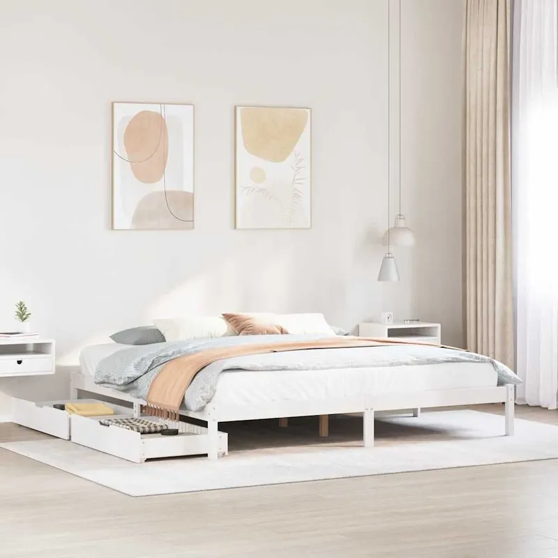 letto in legno massiccio senza materasso bianco 200x200 cm legno di pino