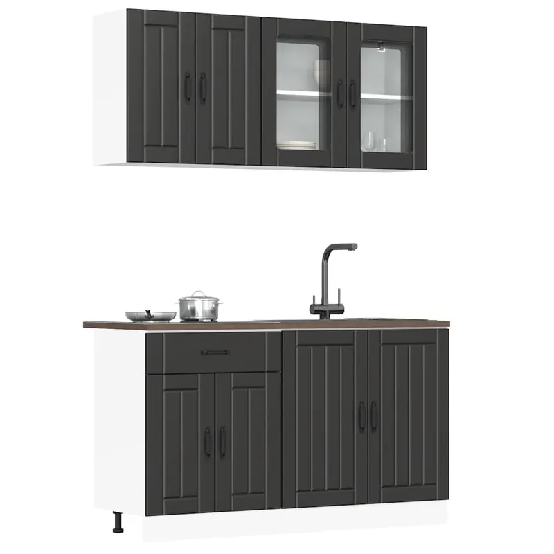 4-tlg. Küchenschrank-Set Lucca Schwarz Holzwerkstoff