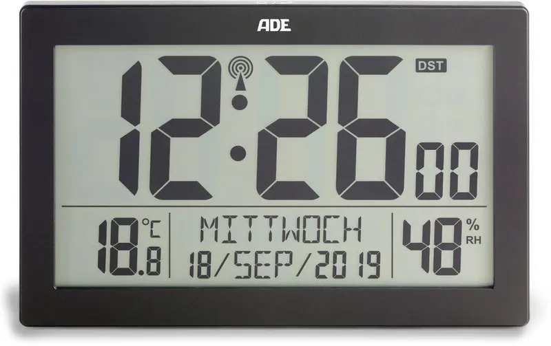 ADE Funk-Wanduhr XL, Schwarz