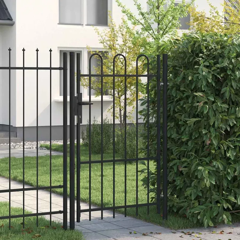Portail de clôture BOXTEL à porte simple avec arc en haut, acier 1 x 1,5 m, noir