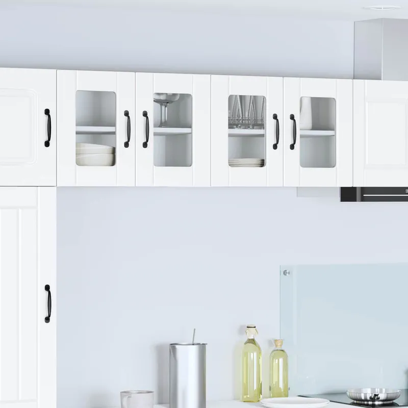 Cabinet en verre mural PORTO 2 pc Blanc Bois d'ingénierie