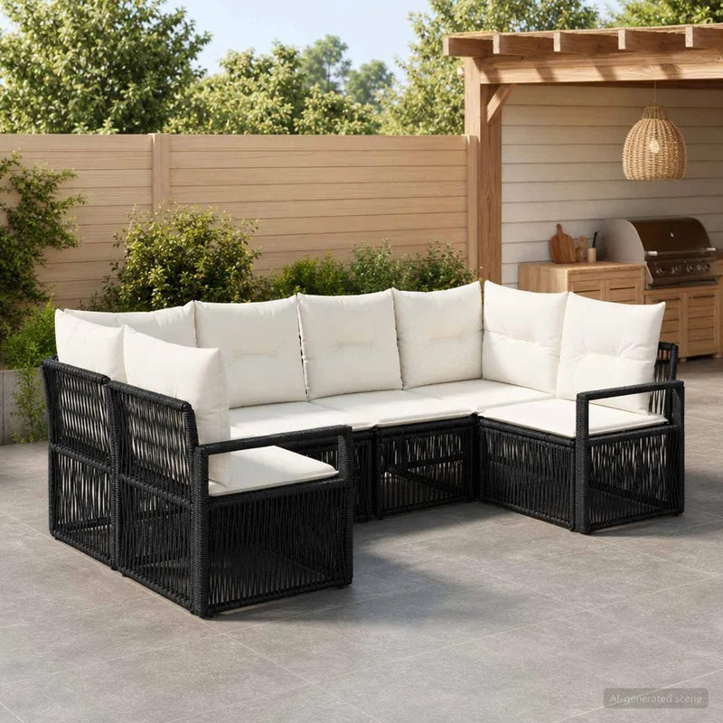 Gartensofa-set 6 stk. 6-Sitzanzahl Schwarz Poly-Rattan