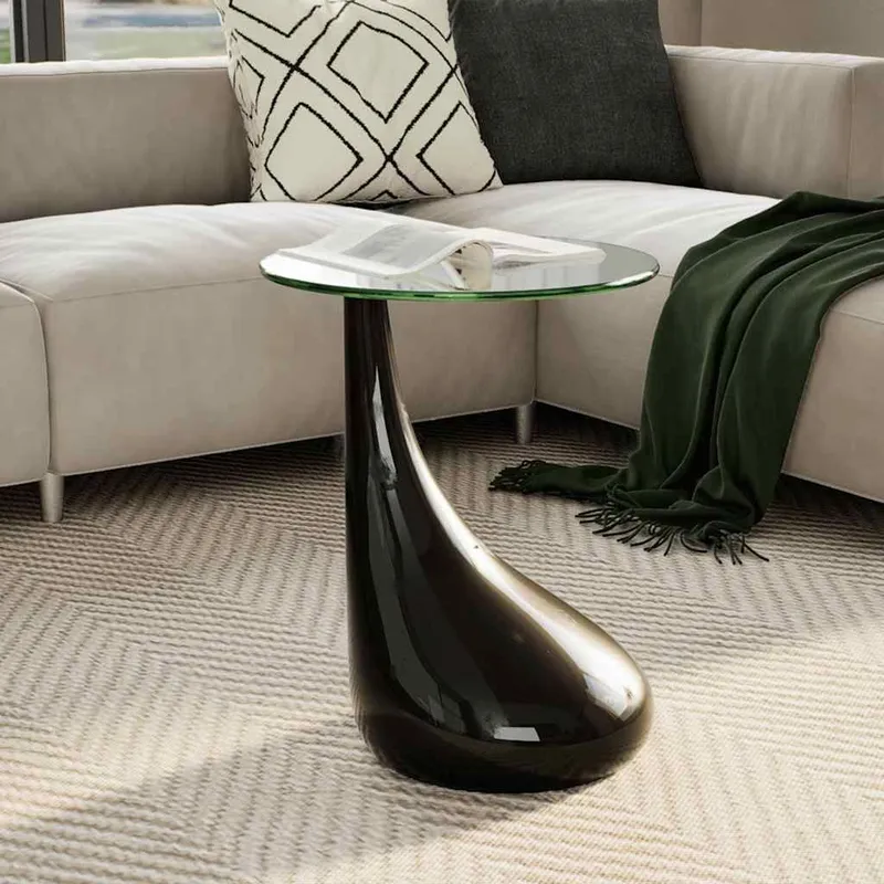 Couchtisch mit Runder Glasplatte Hochglanz nero