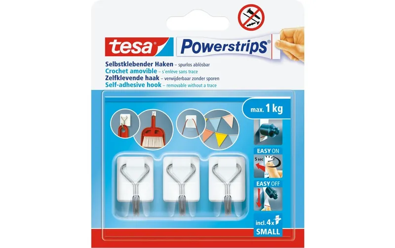 tesa Klebehaken Powerstrips Haken Small blanc, 1 kg Haltekraft
