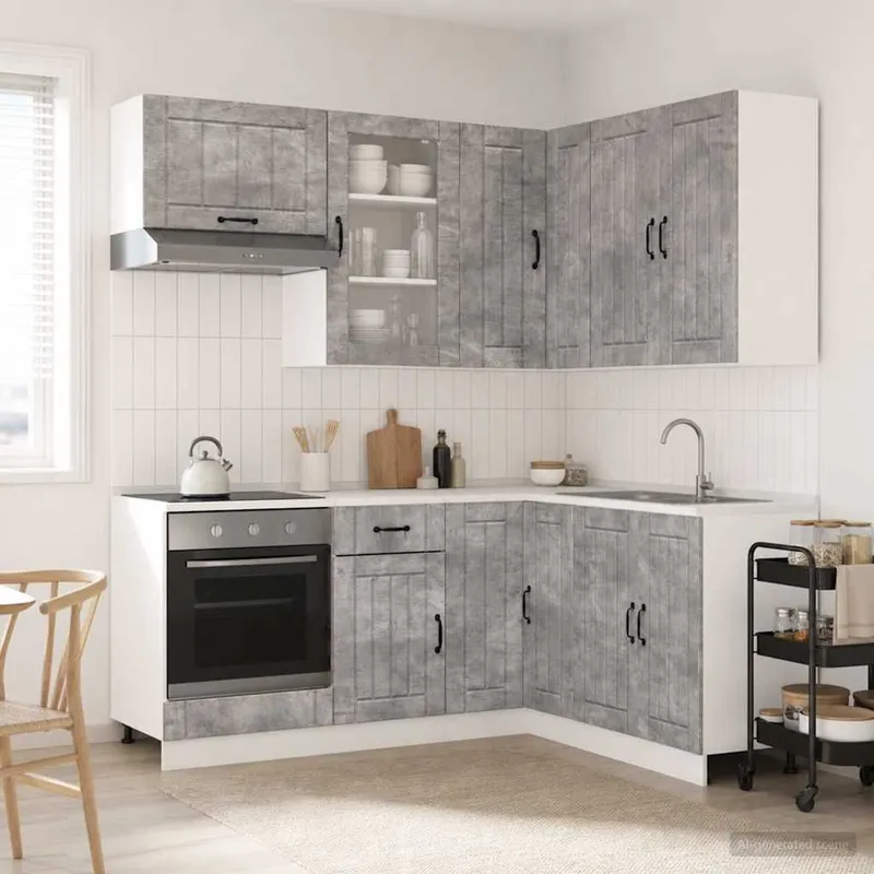 Kücheneinheit LUCCA 8 stk. Betongrau Holzwerkstoff