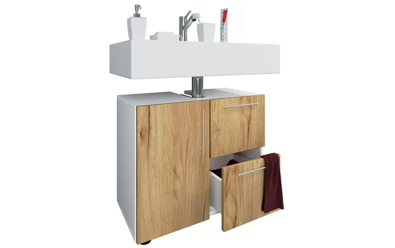 VCM Waschbeckenunterschrank Flandu 61 x 51 cm, white/Honig-Eiche