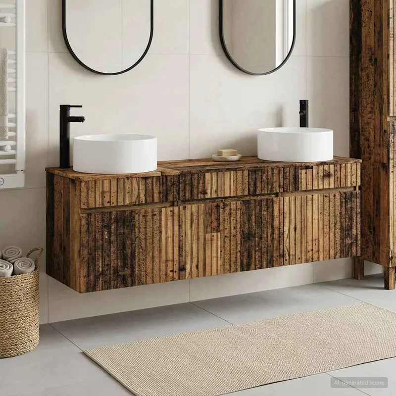 Ensemble d'armoire de salle de bain 3 pc Bois ancien