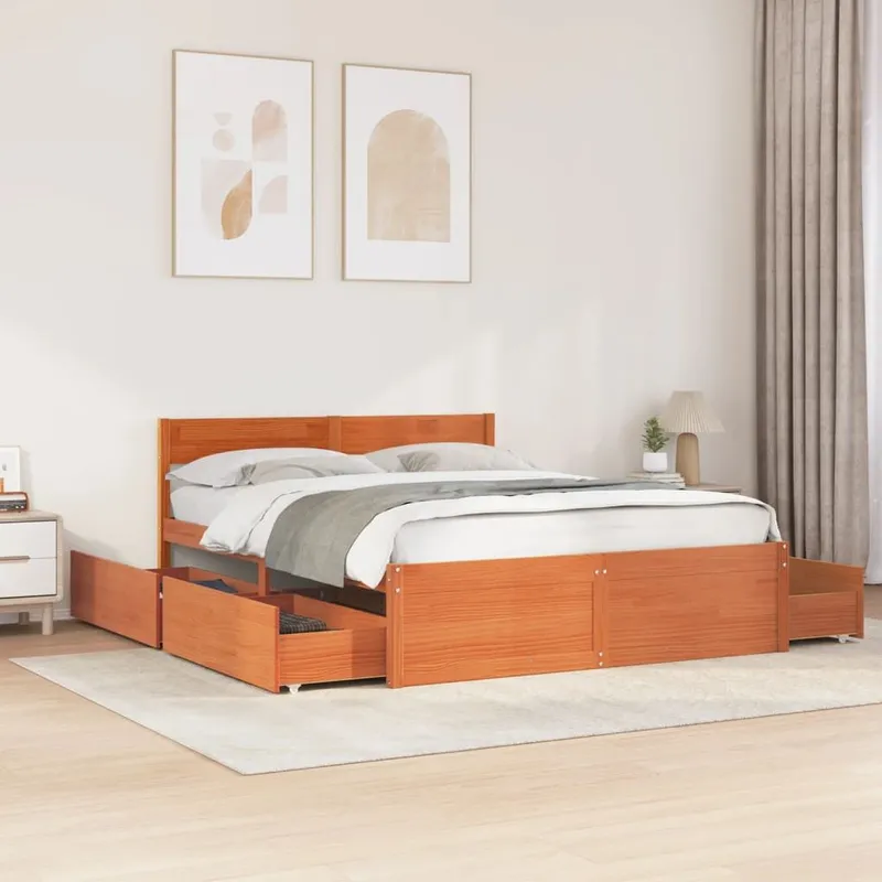 letto in legno massiccio senza materasso marrone cerato 160x200 legno di pino