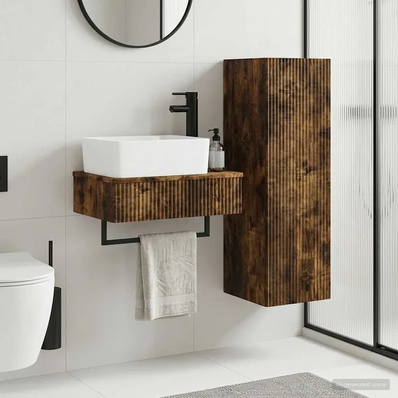 Badezimmermöbel-Set 2 Stk. Geräucherte Eiche 33 x 34,5 x 100 cm