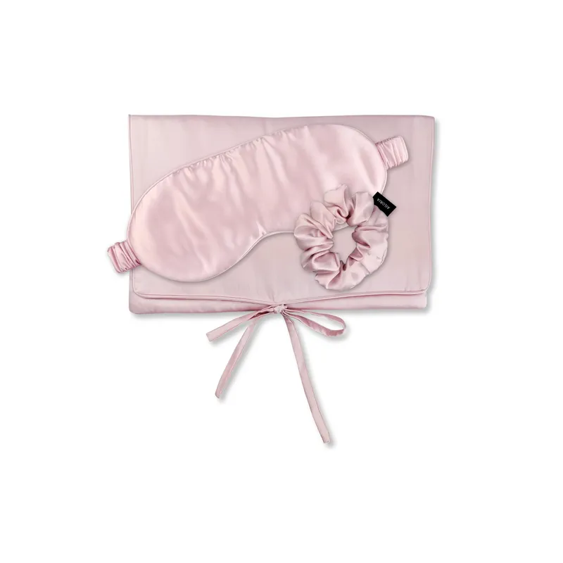 Ailoria Travel Set Borsa Occhialini da notte e Scrunchie M Seta Rosa