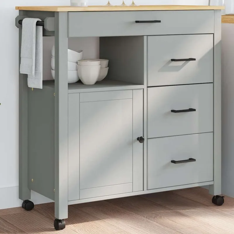 Chariot de cuisine MONZA 84x40x88,5 cm bois massif de pin