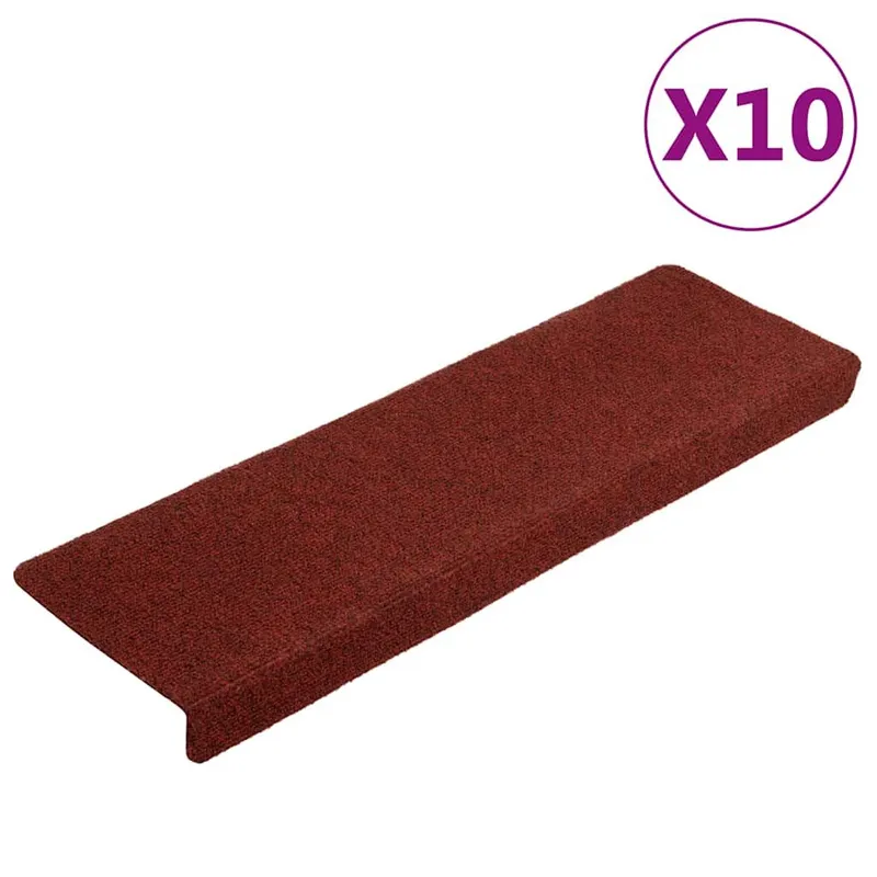 Tapis d'escalier autocollants 10 pièces 65 x 21 x 4 cm Bordure rectangulaire rouge bordeaux
