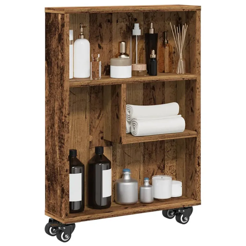 Aufbewahrungswagen Schmal Altholz-Optik 48x13x68 derivato del legno