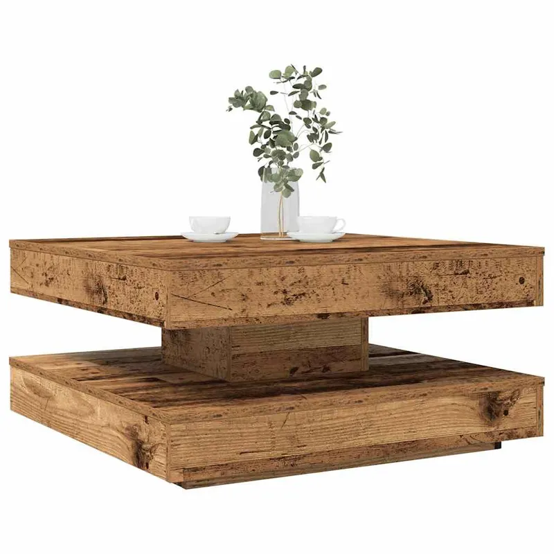 Couchtisch 360-Grad Drehbar Altholz-Optik 70x70x34,5 cm